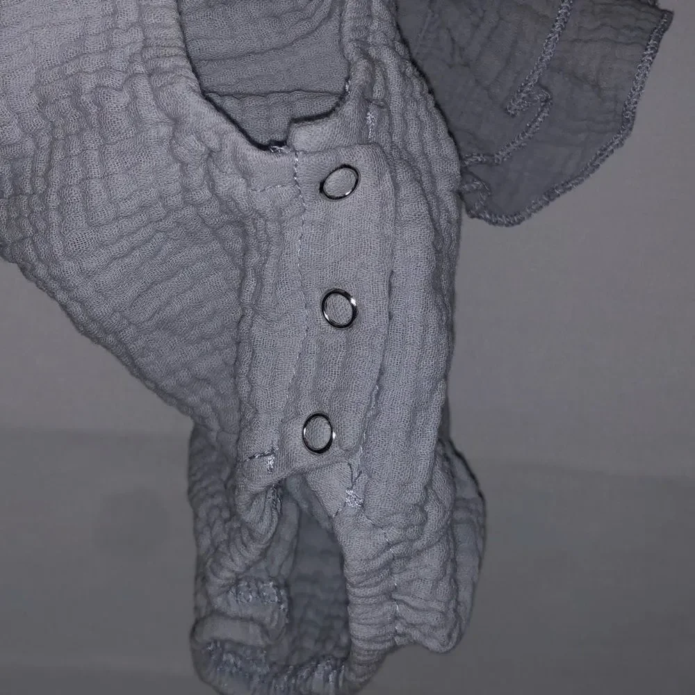Newborn Grey Linen Ruffle One Piece - Picture 5 of 7